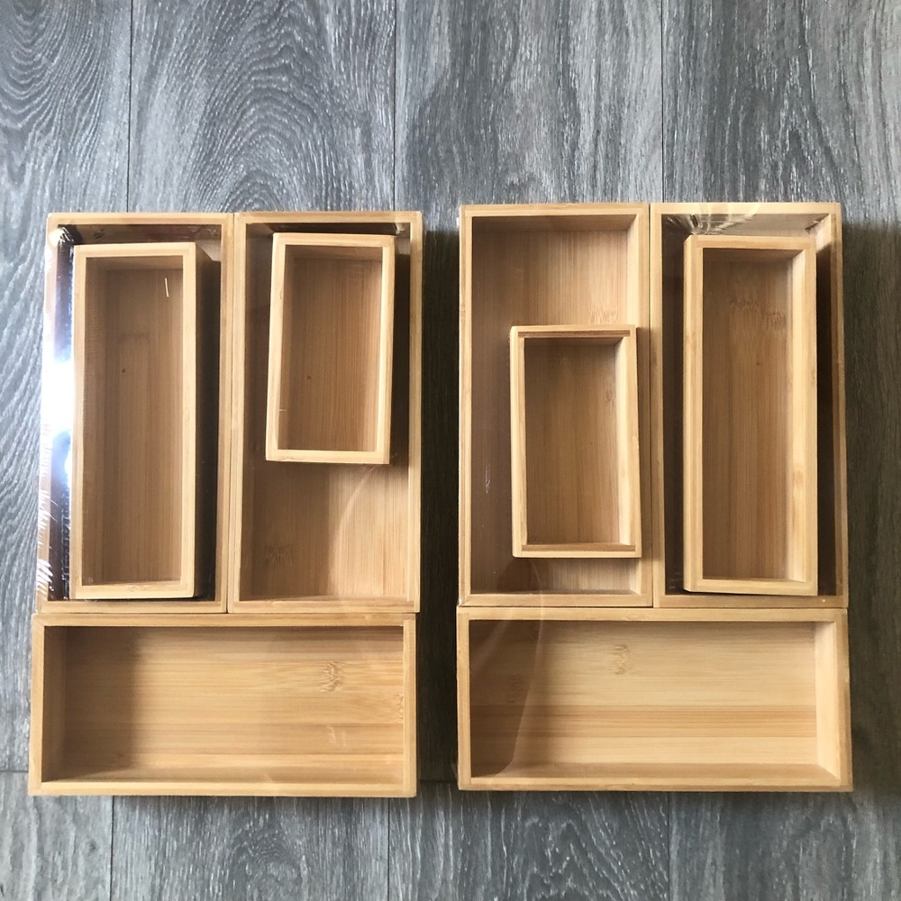 NEW SEALED 2 SET TEICUI Pure Natural Bamboo Drawer Kitchen Organizer